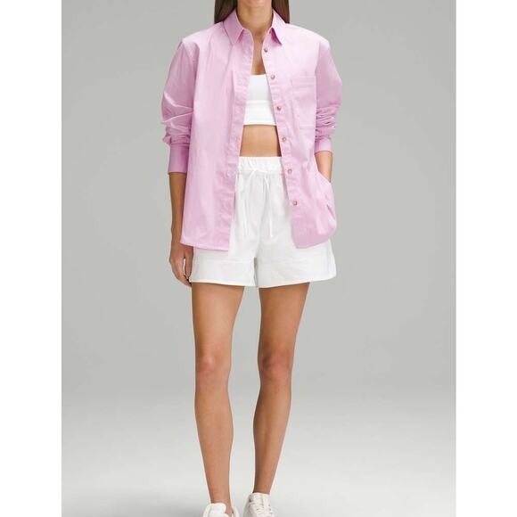 Lululemon Relaxed-Fit Cotton-Blend Poplin Button-Down Shirt Vitapink size small - Picture 1 of 7